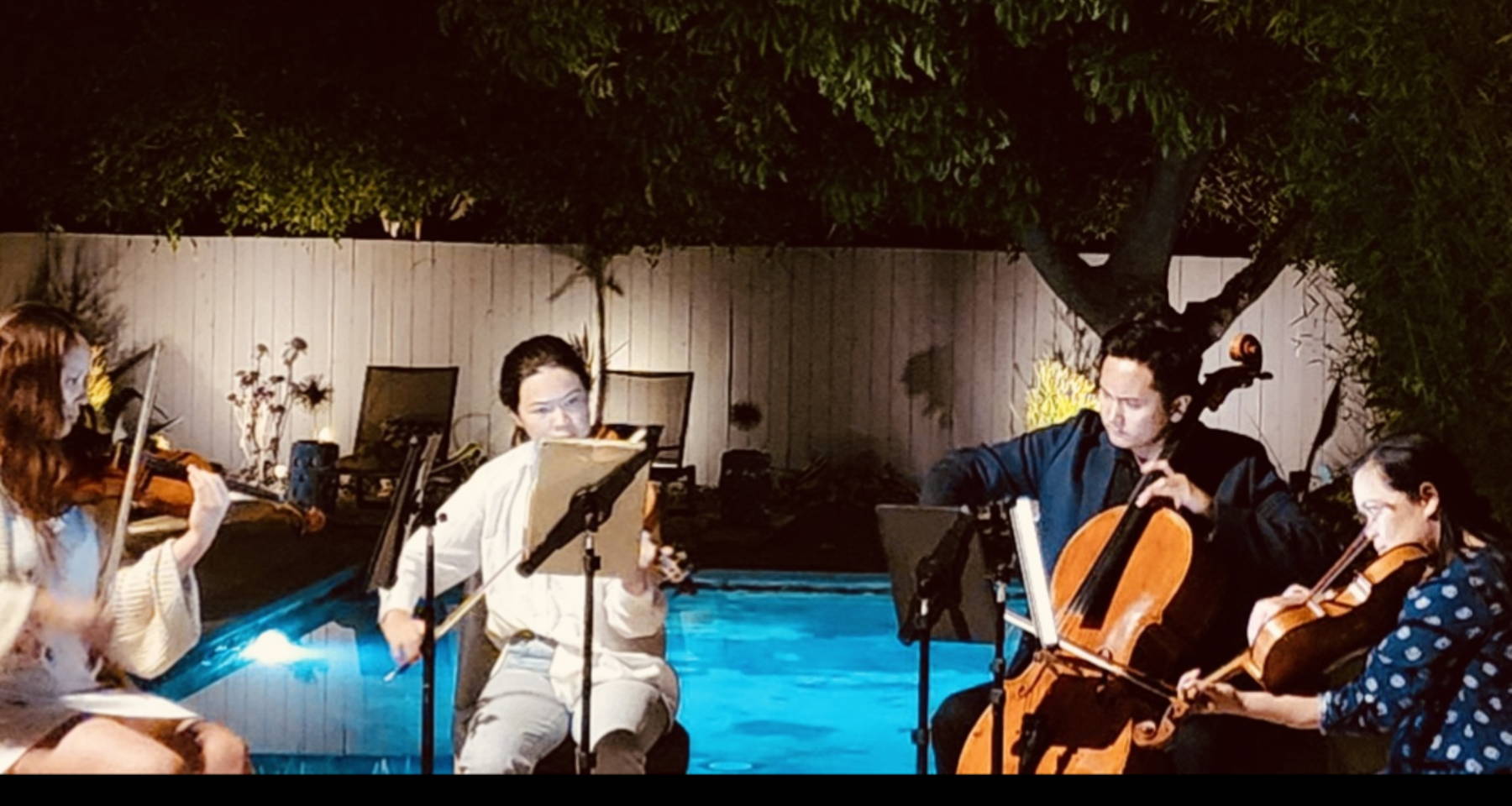 Clover String Quartet performing classical, modern , movie music in our Venice Garden
